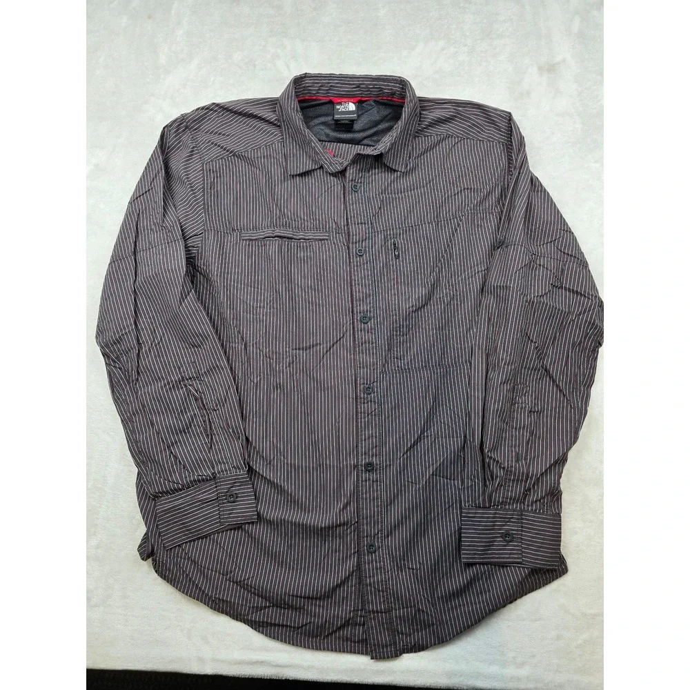 The North Face‎ Shirt Mens XL Black Red Striped Nylon Hiking Outdoor AJDY